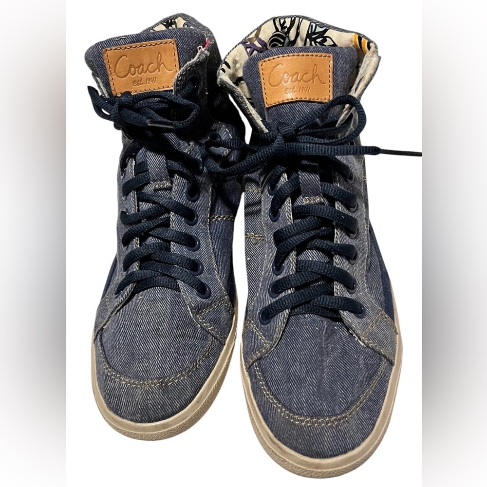 COACH Ellis Denim Poppy High-Top Sneakers Size:6.5 B